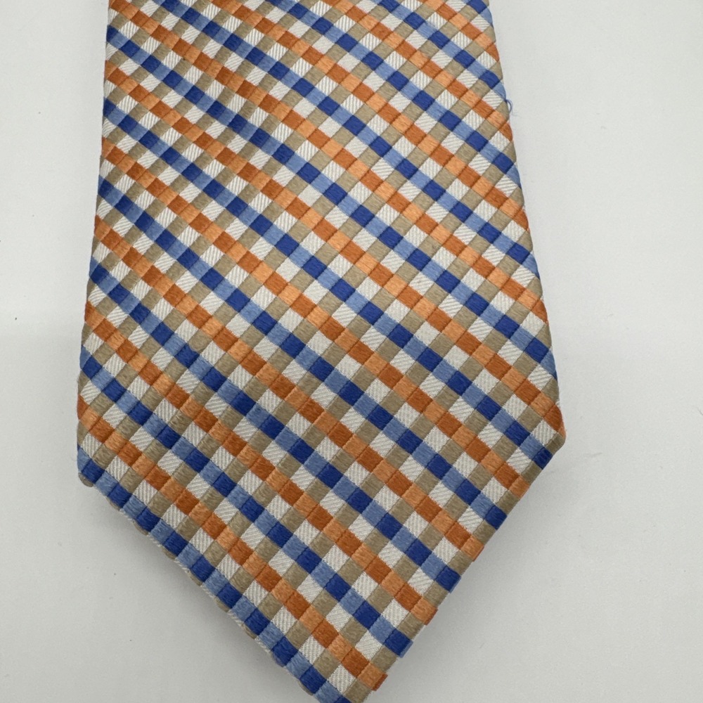 Men's Michael Kors Orange Cream Blue Geometric 100% Silk Necktie 58" X 3.5"